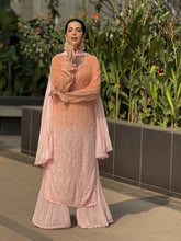 Dahlia Blossom Ombré Chikankari Lace Kurta Set (set of 3)